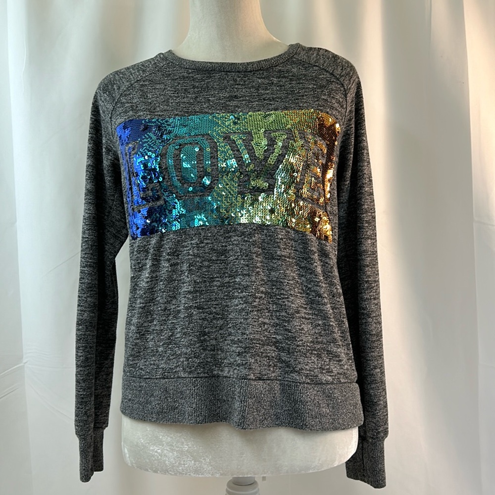 Inspired Hearts Women’s Pullover Gray Love Sweater Size Large